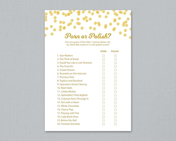 Homemade Wedding Night Porn - Porn or Polish Hens Party Game Printable, Gold Polish or Porn, Bachelorette  Party Game, Bridal Shower Activity, Hen's Night, DIY, A002