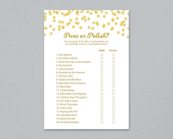 Homemade Wedding Night Porn - Porn or Polish Hens Party Game Printable, Gold Polish or Porn, Bachelorette  Party Game, Bridal Shower Activity, Hen's Night, DIY, A002