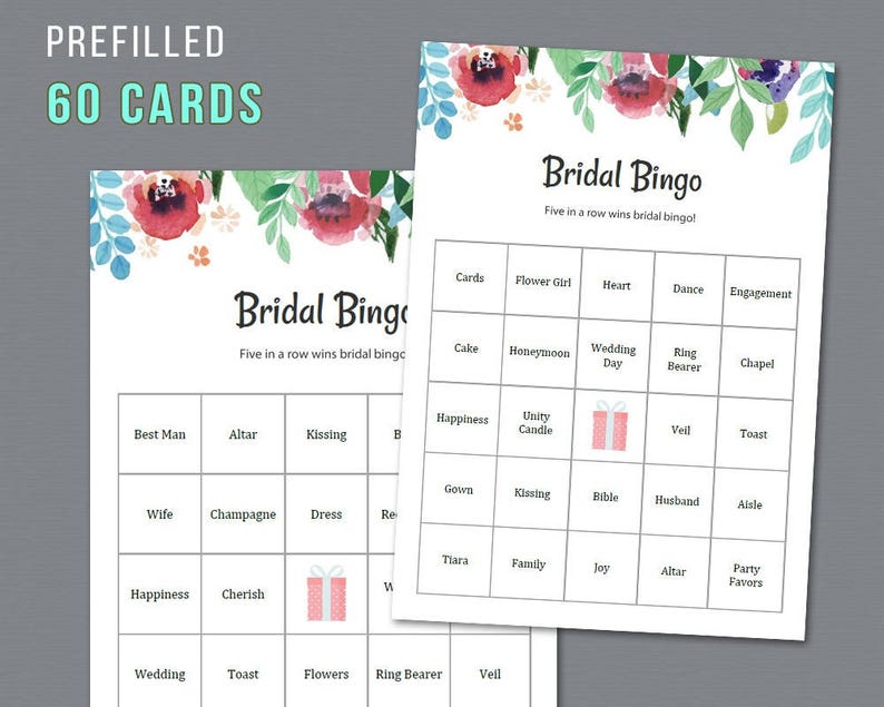 60 Prefilled Bridal Bingo Playing cards, Printable Bridal Shower Sport, Watercolor Floral, Special Pre-crammed Bingo Playing cards and Making contact with Sheet, A007 graphic relating to Printable Bridal Bingo named 60 Prefilled Bridal Bingo Playing cards, Printable Bridal Shower Match, Watercolor Floral, One of a kind Pre-crammed Bingo Playing cards and Making contact with Sheet, A007