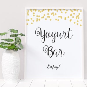 Signe de barre de yaourt imprimable, signe de dessert de confettis d'or, signalisation de barre de yaourt, fête de douche nuptiale, douche de mariage, téléchargement immédiat, A001 image 2