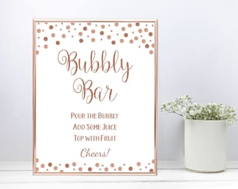 Bubbly Bar Sign Printable, Mimosa Bar Sign, Bridal Shower Decorations, Rose Gold Burgundy Confetti Wedding Sign, Cocktail Drink Sign, A003