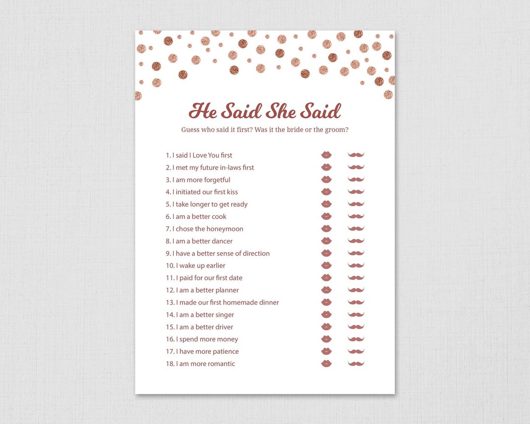 Guess Who Said It First, Bride or Groom, He Said She Said Game