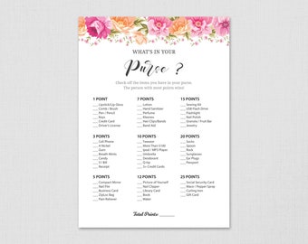 Whats in your Purse Game, Floral Bridal Shower Games Printable, Purse Raid Game, Bridal Shower Activity, Purse Hunt, Old Vintage, A004