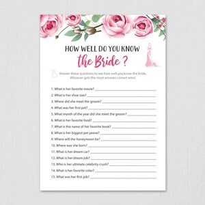 How Well Do You Know the Bride To Be, Who Knows the Bride Best, Floral, Bachelorette, Wedding Shower Game Printable, Instant Download, A006