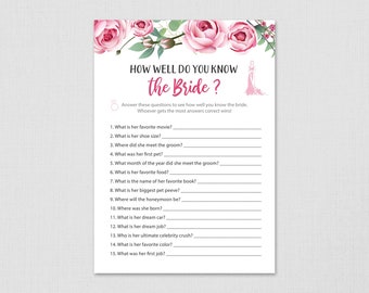 How Well Do You Know the Bride To Be, Who Knows the Bride Best, Floral, Bachelorette, Wedding Shower Game Printable, Instant Download, A006