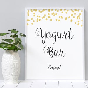 Signe de barre de yaourt imprimable, signe de dessert de confettis d'or, signalisation de barre de yaourt, fête de douche nuptiale, douche de mariage, téléchargement immédiat, A001 image 3