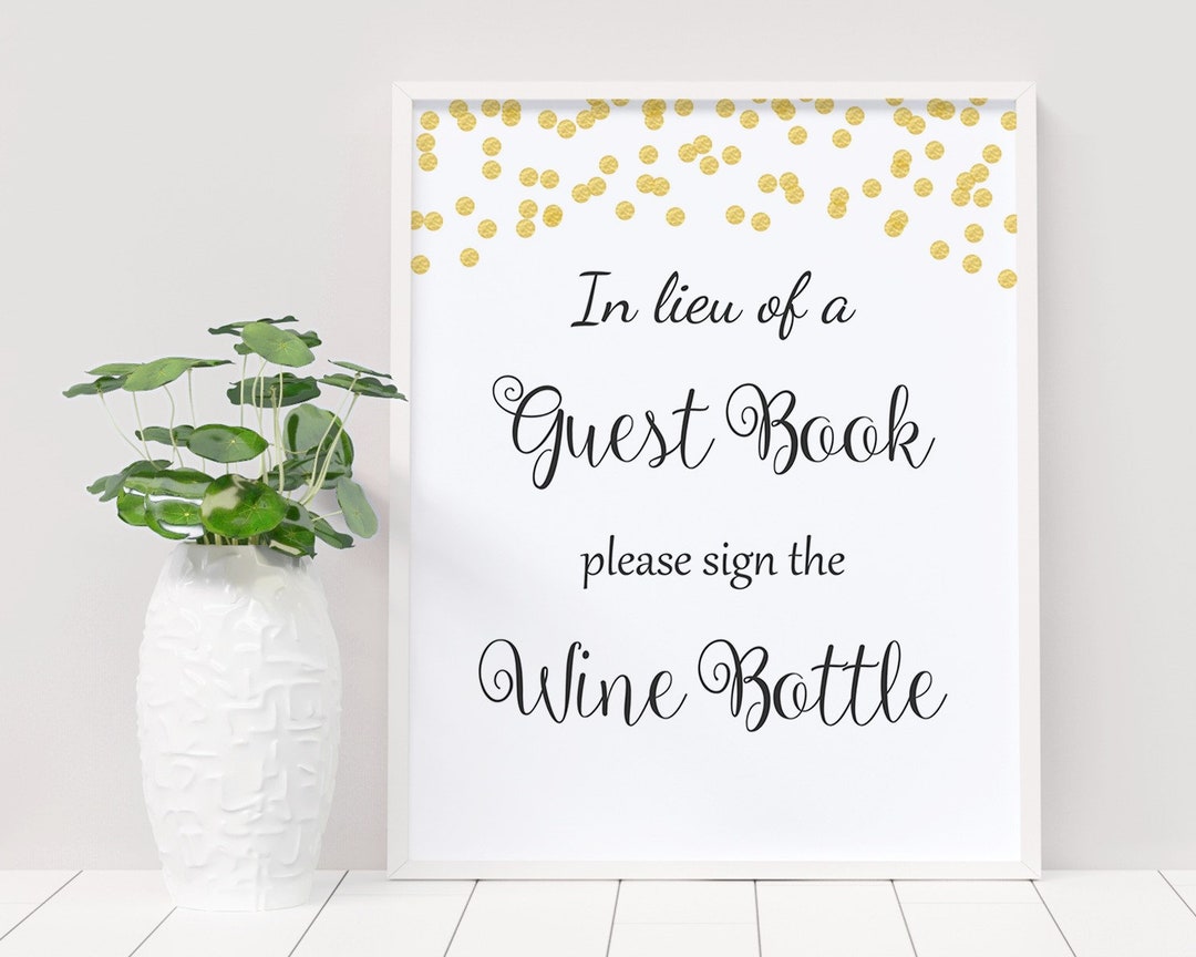 Please Sign the Wine Bottle Printable, Gold Confetti Guest Book Sign, Bridal Shower Sign ...