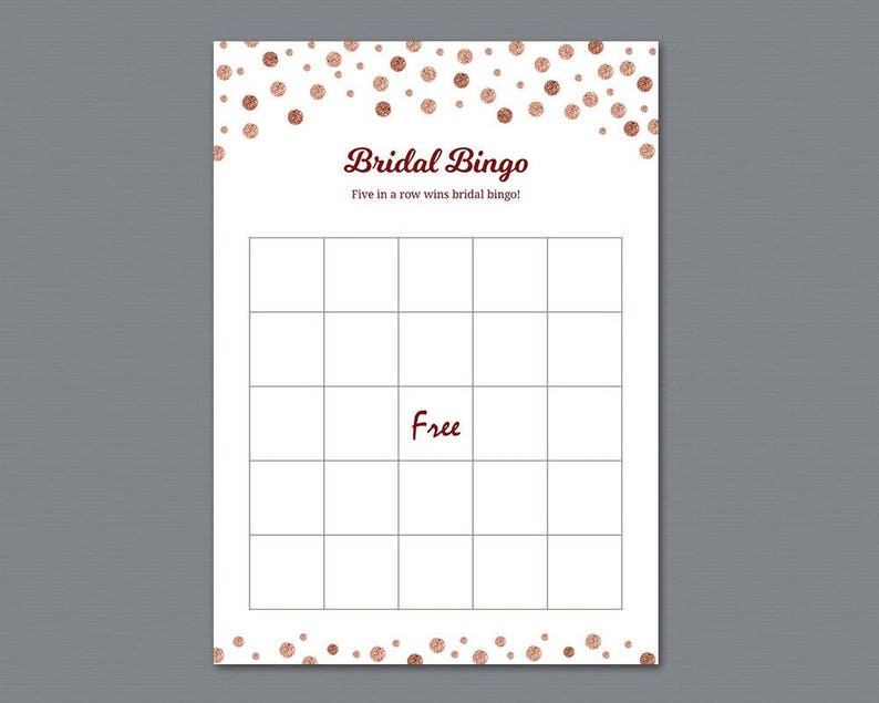 Empty Rose Gold Bridal Shower Bingo Cards Template Image 0