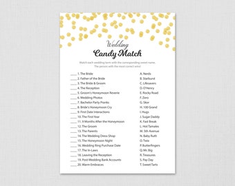 Candy Match Bridal Shower Game Printable, Match the Candy, Gold Glitter Confetti, Wedding Candy Match, Instant Download, A001