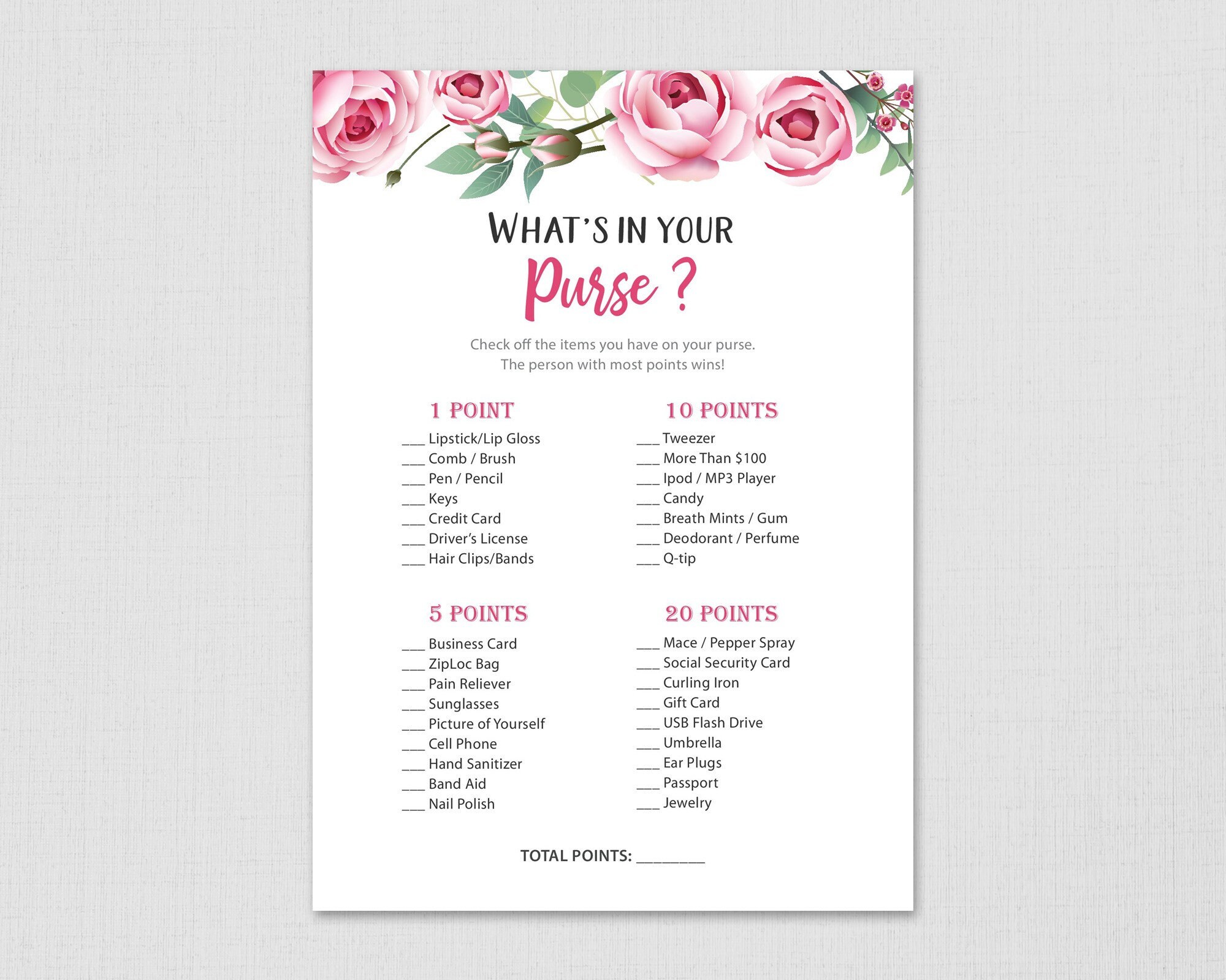 Whats in Your Purse Game Floral Bridal Shower Games