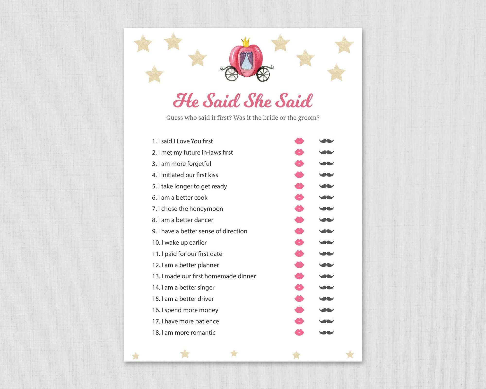 Cinderella Guess Who Said It Bride or Groom He Said She Said - Etsy