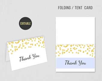 EDITABLE Thank You Cards Printable, Gold Glitter, Anniversary, Bridal Shower, Table Sign, Wedding Shower Decor, Instant Download, A001