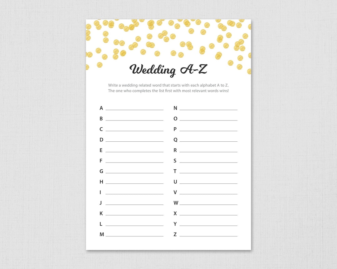 Wedding A - Z Shower Game Printable, Weddings Alphabet Bridal Shower ...