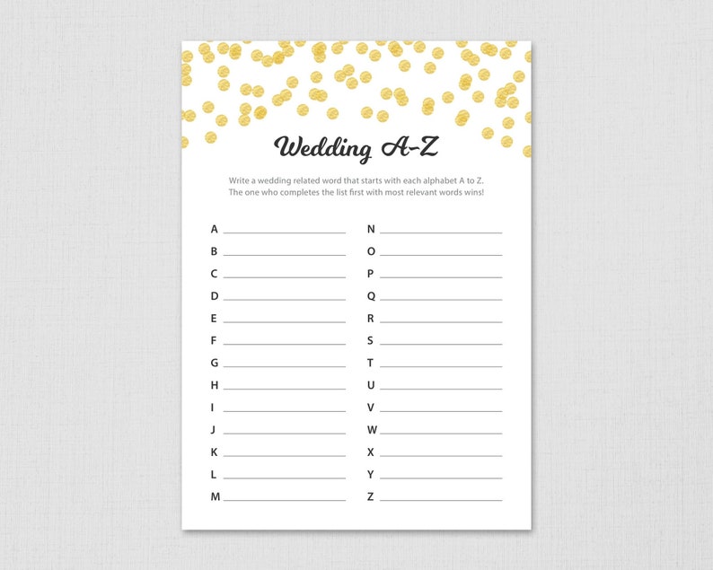 Wedding A Z Shower Game Printable Weddings Alphabet Bridal - Etsy