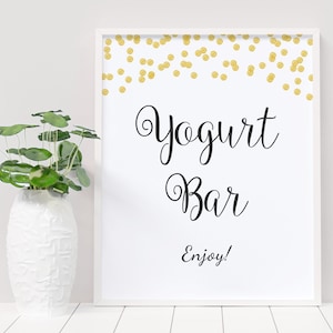 Yogurt Bar Sign Printable, Gold Confetti Dessert Sign, Yogurt Bar Signage, Bridal Shower Party, Wedding Shower, Instant Download, A001