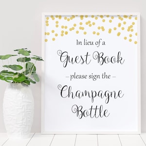 Please Sign the Champagne Bottle Printable, Gold Guest Book Sign, Bridal Shower Sign, Wedding Shower Bottle Sign, Instant Download, A001
