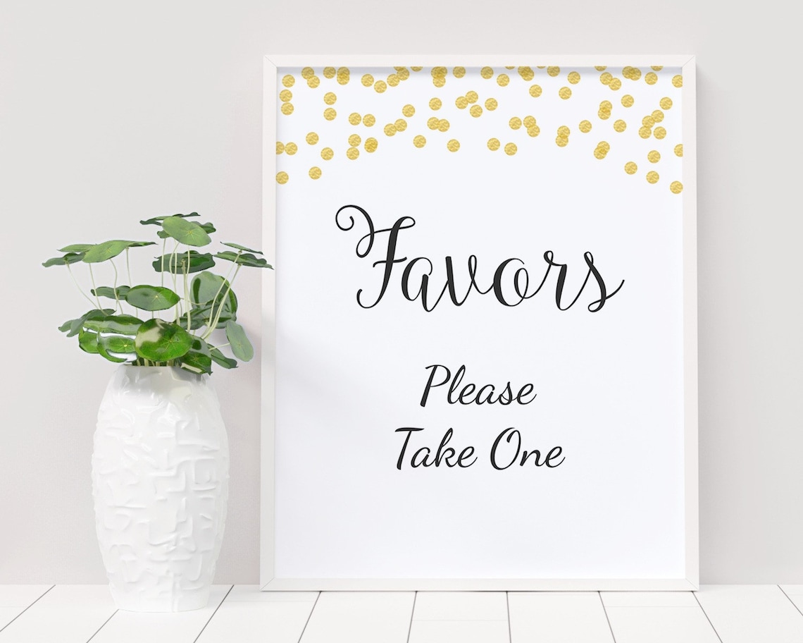 Favors Please Take One Sign Printable Gold Confetti Thank You | Etsy