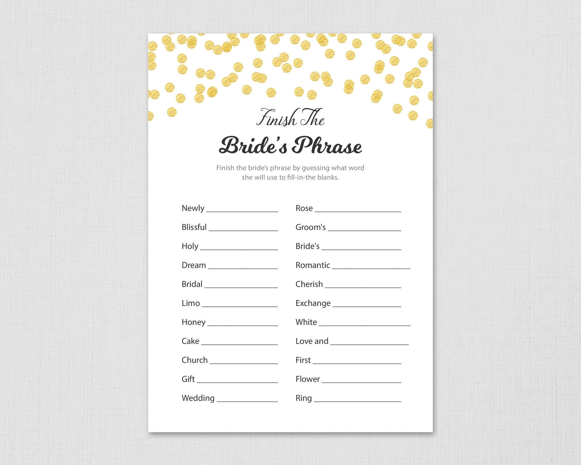 Finish the Bride Phrase Complete the Phrase Bridal Shower | Etsy