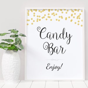 Candy Bar Sign, Wedding Candy Buffet Sign Printable, Wedding Dessert Table Sign, Candy Table Signs, Gold Confetti Party Decor, A001