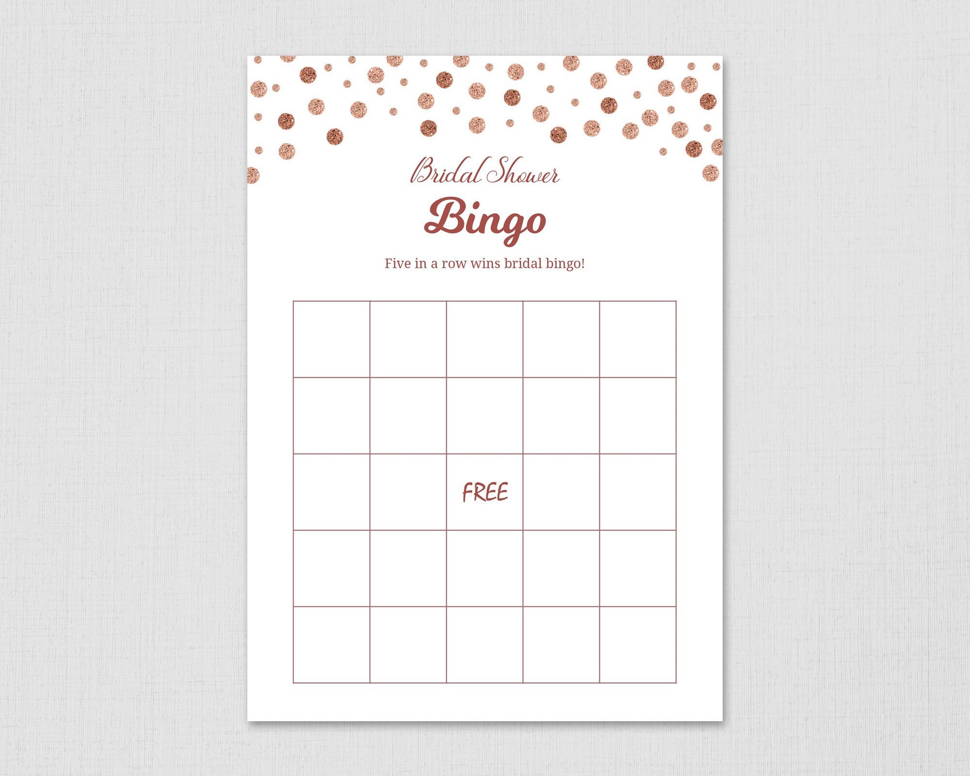 Empty Rose Gold Bridal Shower Bingo Cards Template Bridal - Etsy