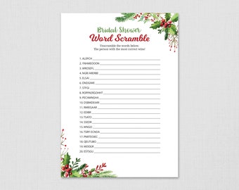 Winter Bridal Shower mot jeu de brouillage imprimable, jeux de douche nuptiale de vacances, déchiffrer, recherche de mot, Bachelorette, douche de mariage, A025