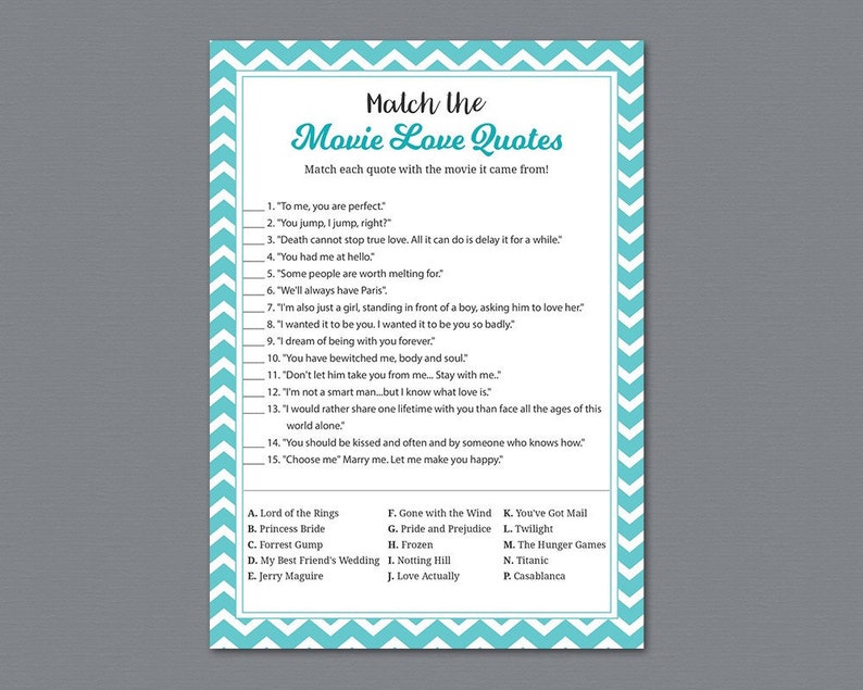 blue movie love quote match printable romantic movies trivia etsy