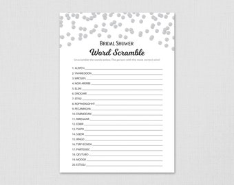 Juego de lucha de palabras nupciales, juego de despedida de soltera de confeti plateado imprimible, descifrado, búsqueda de palabras, descarga instantánea, despedida de soltera, A002