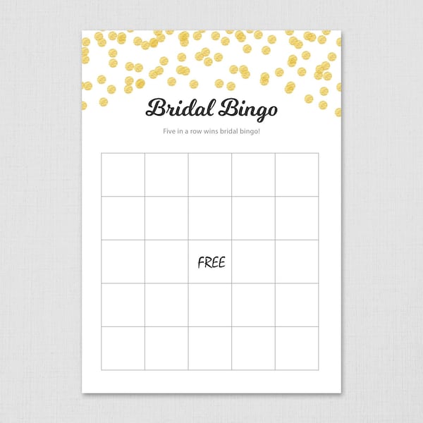 Blank Bridal Bingo Cards Template, Empty Bingo Cards, Bachelorette Party, Wedding Shower, Printable Bridal Shower Game,  A001