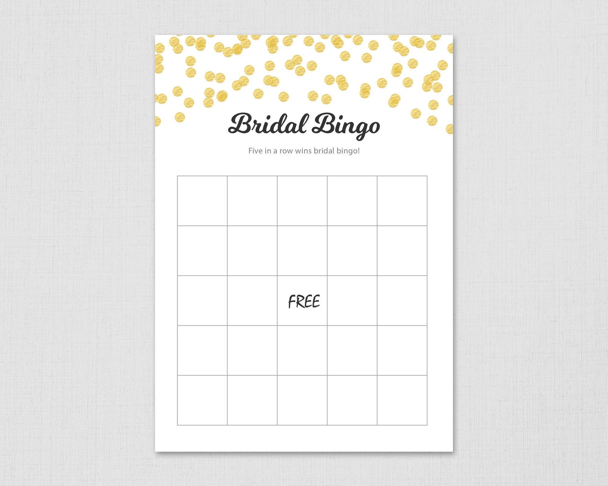 Bridal Bingo Free Printable Template