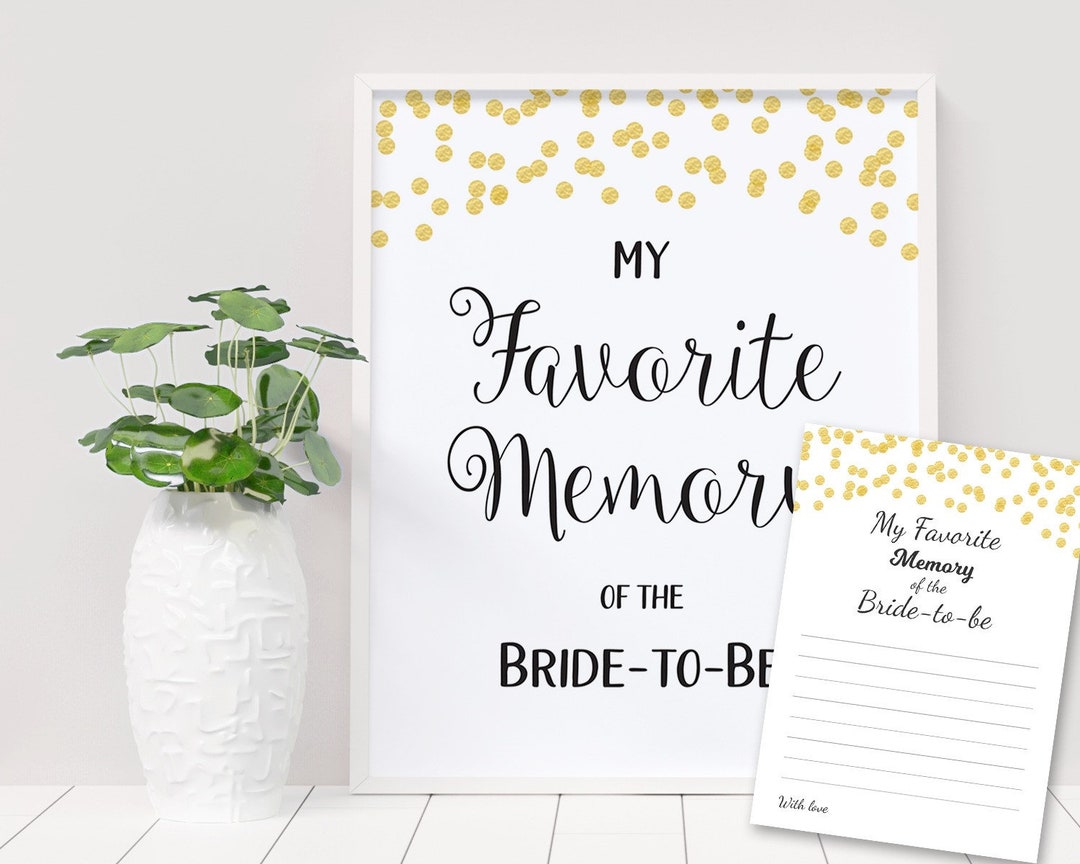My Favorite Memory of the Bride Printable Card, Gold Confetti Bridal ...