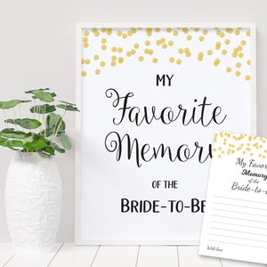 Meine Lieblingserinnerung an die Braut druckbare Karte, Gold Konfetti Brautparty, Sofort Download, Bachelorette, Hochzeitsparty, A001