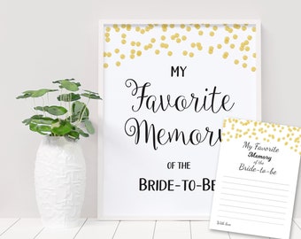 Mon souvenir préféré de la carte imprimable de mariée, douche nuptiale de confettis d'or, téléchargement immédiat, Bachelorette, douche de mariage, A001
