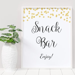 Snack Bar Sign, Wedding Snacks Buffet Sign Printable, Wedding Table Sign, Snacks Table Signs, Gold Confetti Party Decor, A001