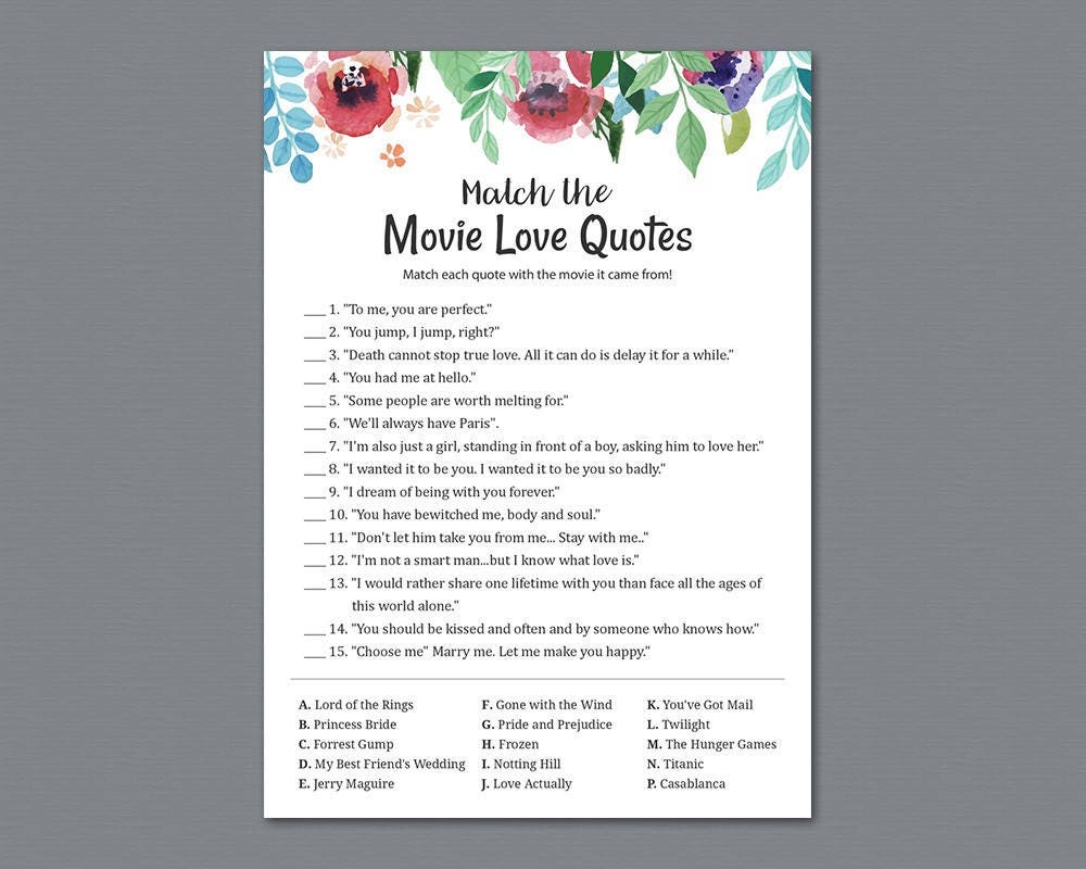 match the movie love quotes printable movie love quote match etsy