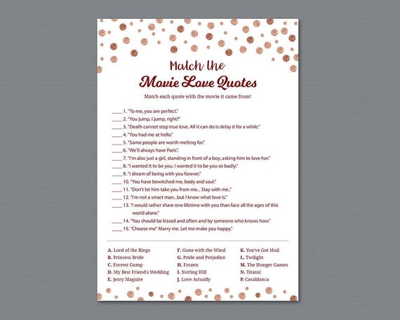 Rose Gold Movie Love Quotes Bridal Shower Games Movie Love Etsy