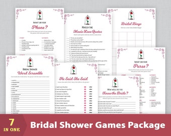 Rose Bridal Shower Games Package, Beauty and the Beast, Bridal Shower Printable, Fairy Tales, Unique Games Pack Bundle, BSPKG, A009