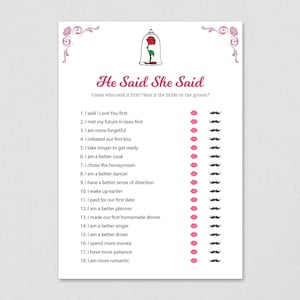 Guess Who Said It, Bride or Groom, He Said She Said, Once Upon a Time, Fairy Tales, Bridal Shower Party Games, Wedding Shower, A009