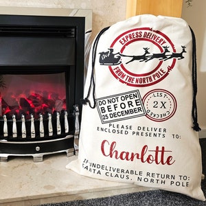 Personalised Christmas Sack, Present Gift Sack, Personalised Xmas Stocking, Large Present Bag, Custom Name Santa Sack, Large Christmas Sack
