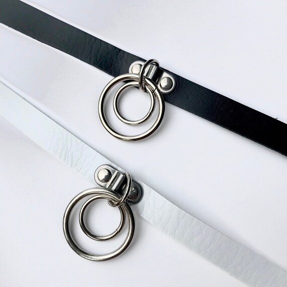 Double O Ring Choker Faux Leather Black White Etsy
