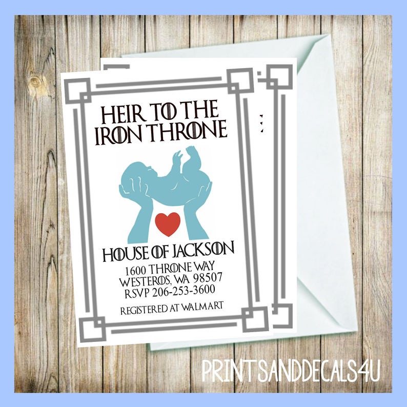 Game of Thrones Baby Boy Announcement Baby Shower Save The Date Heir To The Iron Throne With Red Heart Digital Download DIY