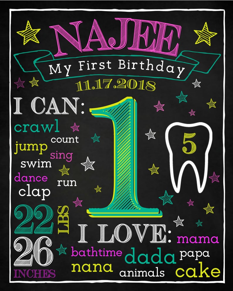 Download Paper Party Supplies Banners Signs Baby Milestone Star Board First Words Favorite Things Girls 1st Birthday Chalkboard Poster Photo Booth Prop Digital Printable Sign 17 X 23