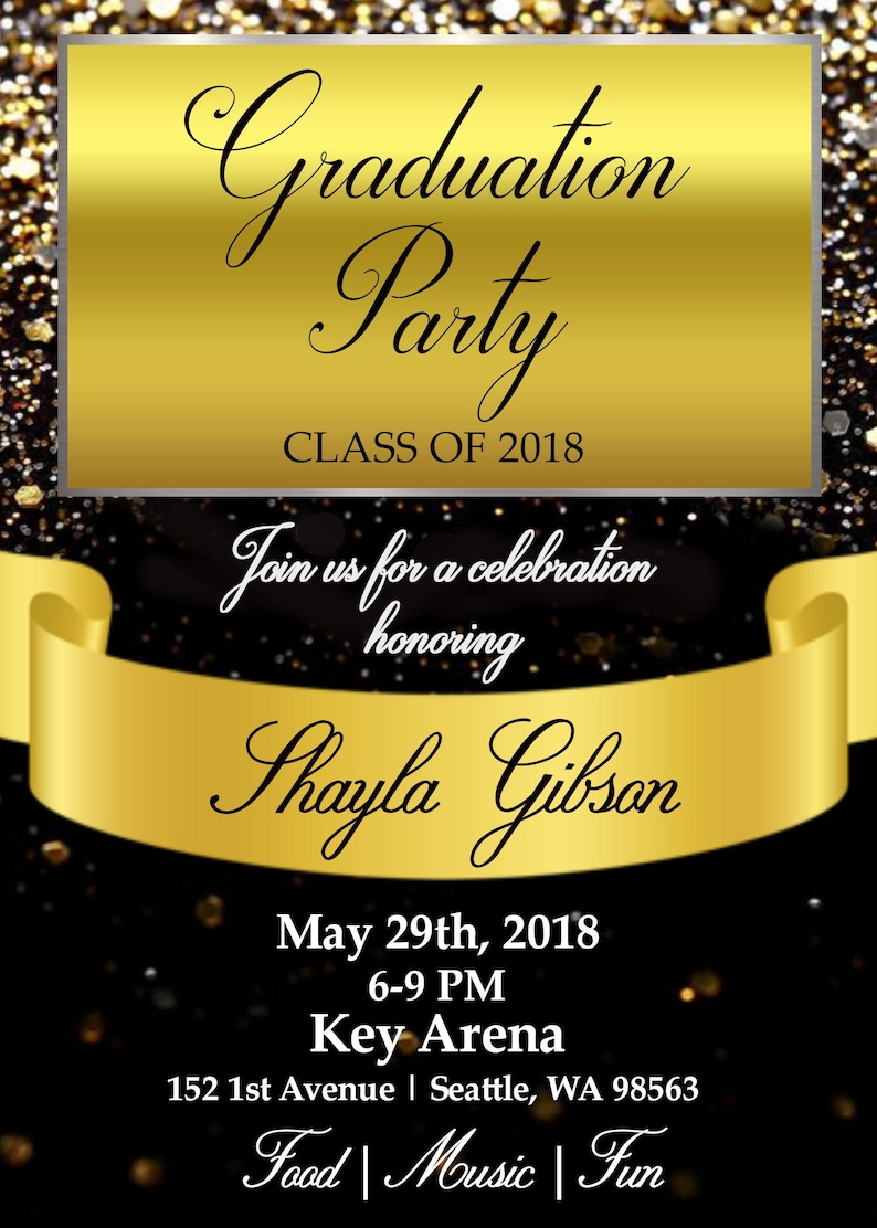 2018 Graduation Invitation Party Announcement Save The Date Gold Black And Silver Digital Download Printable Invitation