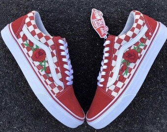 red rose checkered vans