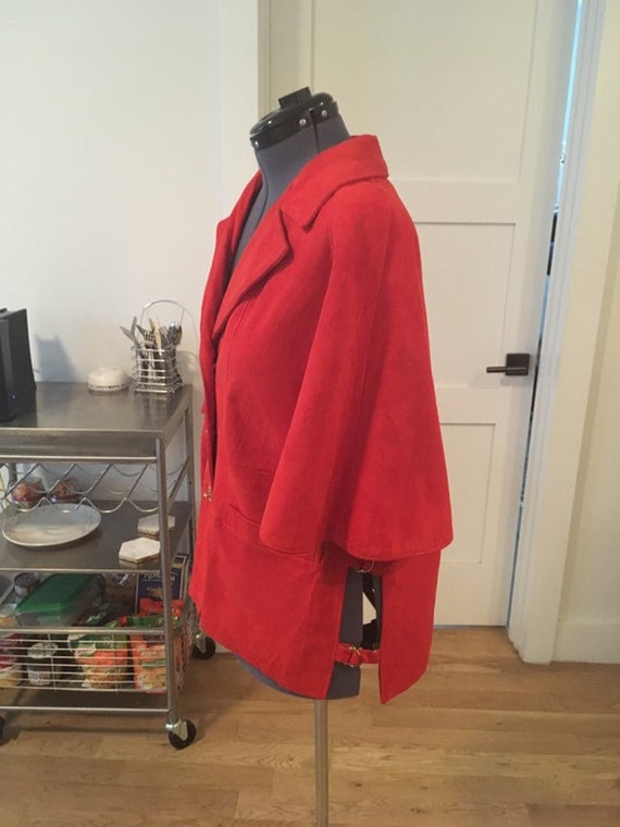 Beautiful MOD 60s suede brick red cape poncho S M… - image 3