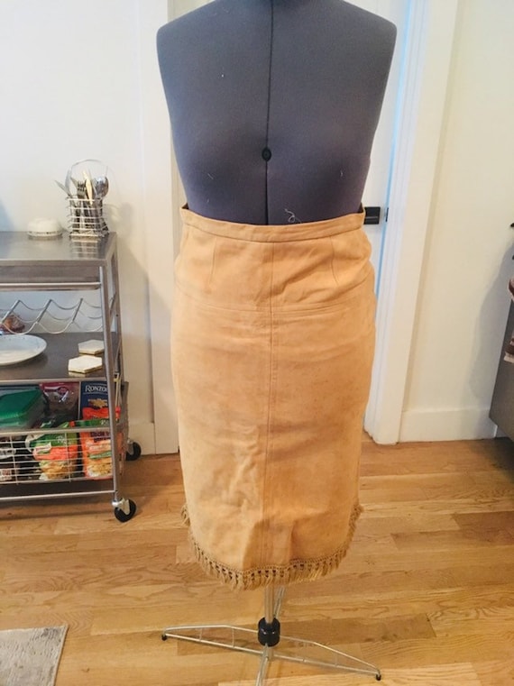 Real leather fringe 1970s hippie skirt M - image 1