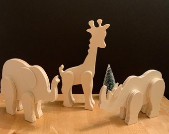 Animales de safari de madera para pintar: figuras 3D de pie, manualidades para niños