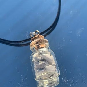 Small SNOW QUARTZ gemstone crystal bottle, tumbled crystals, cork bottles, bottle necklace, stone bottle, healing crystals and stones.