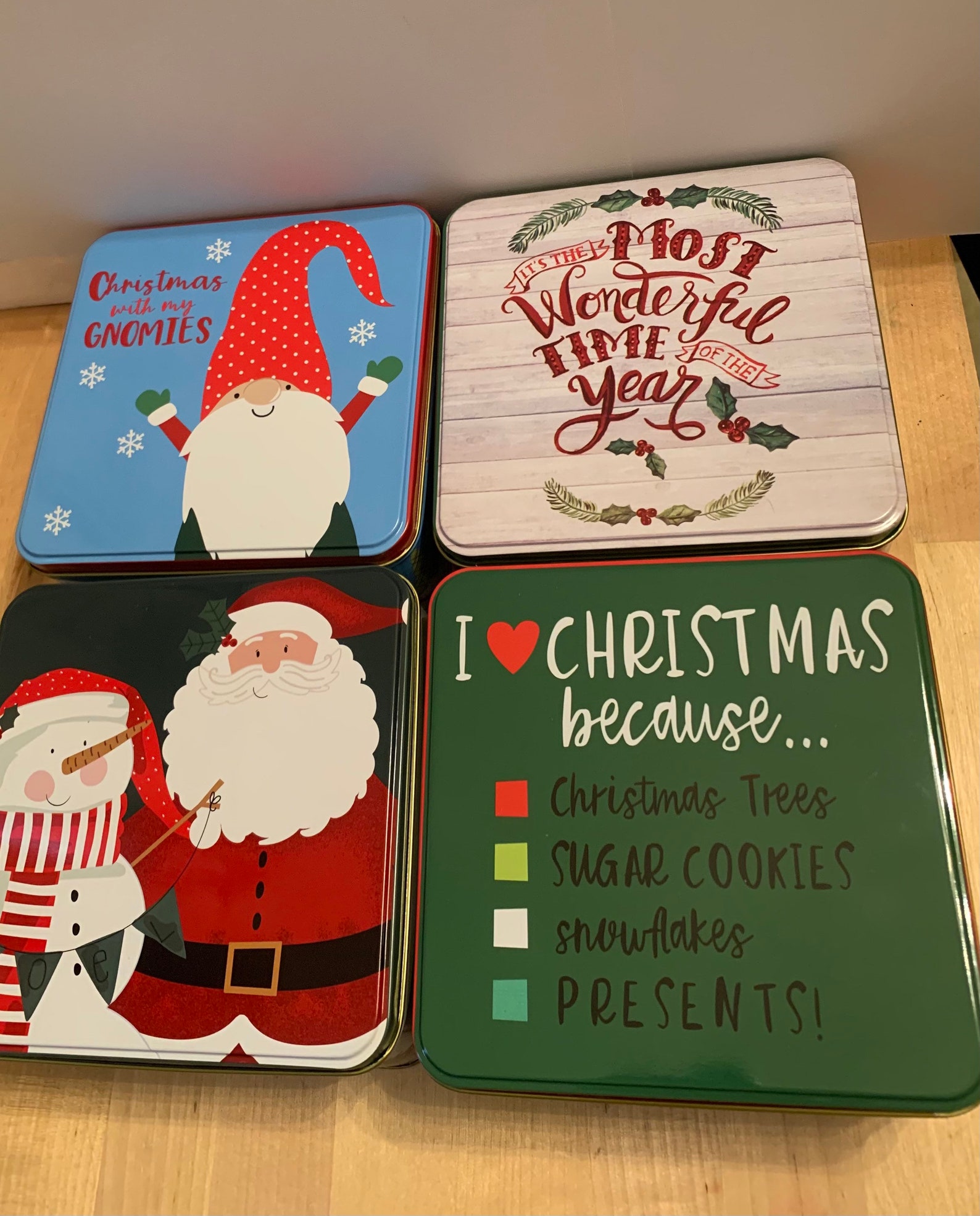Cookie tin gift tin candy tin for gifting Choice of 4 Christmas designs Measures 5 x 5 x 225 deep