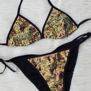 Sequin, bling, sparkly, party, iridescent bikini. Unique, made to order, custom made swimwear