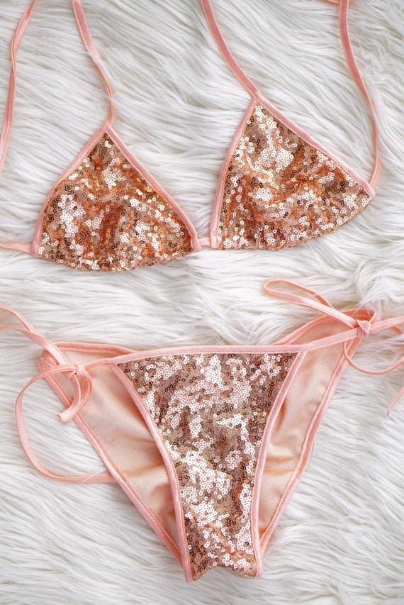 Sequin rose gold sexy bling bikini. Made to order unique | Etsy